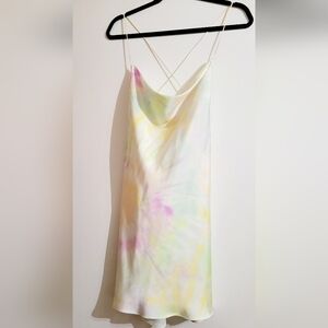 ZARA Tie Die Satin Mini Dress with Crossback & Cowl Neckline